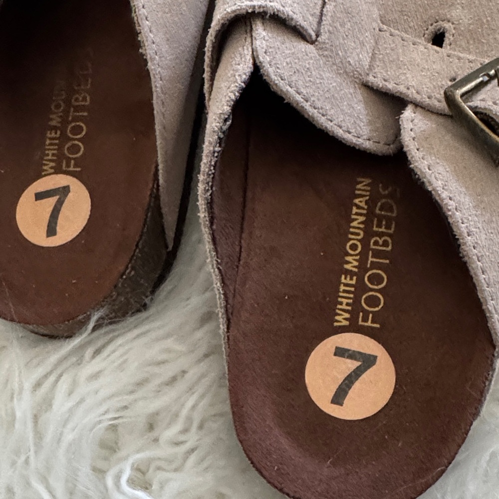 White Mountain Beige Suede Buckle Clogs - Picture 4 of 7